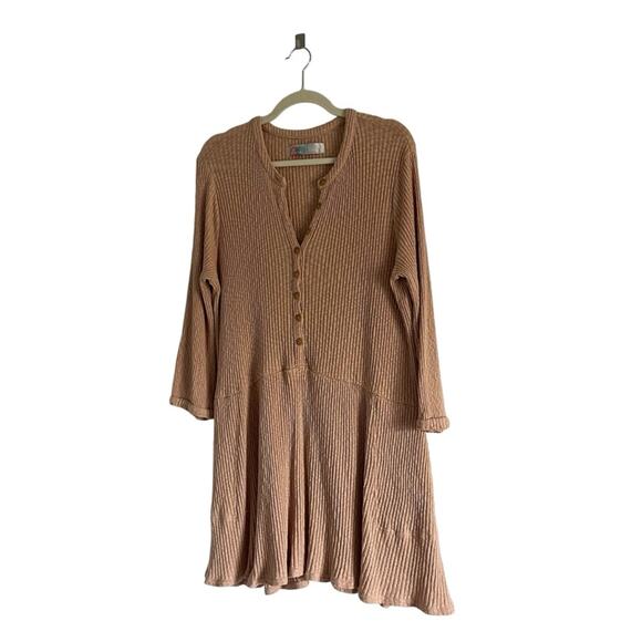 Free People Beach Blossom mini Dress Henley ribbed boho cottage core peach Sz S - Picture 10 of 10